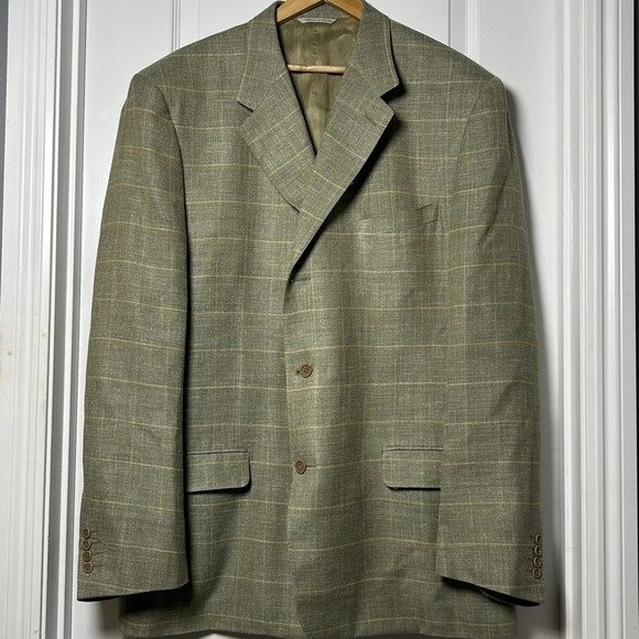 Canali Rochester Couture Made in Italy Silk Linen and Wool Blend Plaid Blazer
